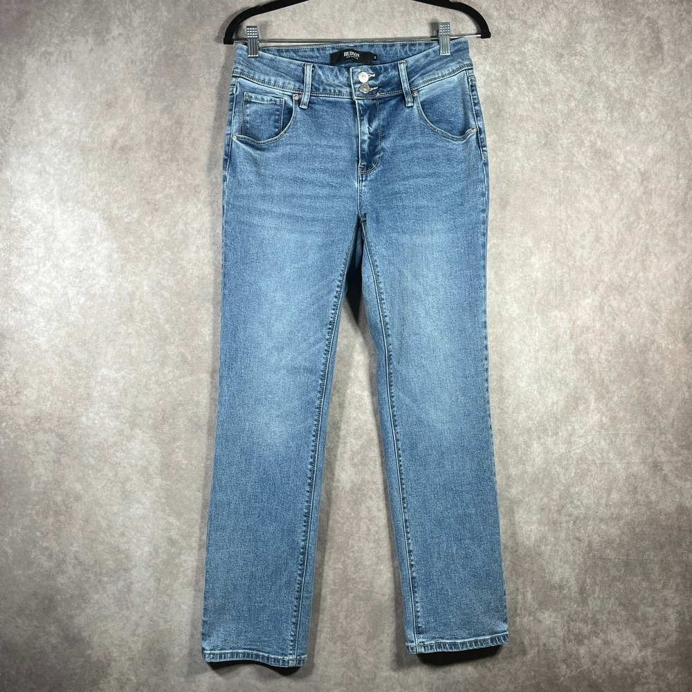 Hudson Slim Straight Jeans Womens 4 Blue Denim Medium Wash Mid Rise Flap Pockets